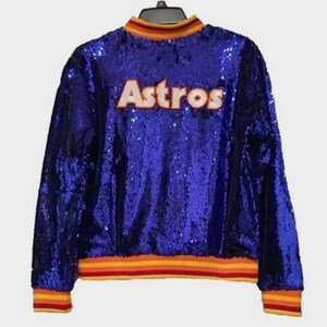 Astros Sequin Blue Bomber Baseball Jacket Designed for 