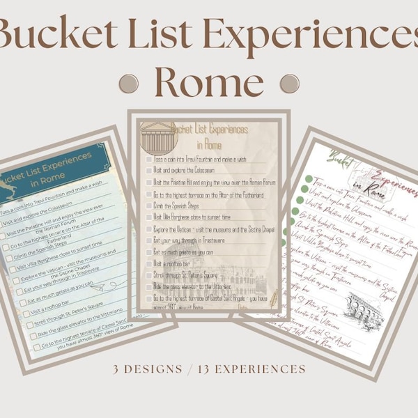 Rome Italy Bucket List Experiences Guidebook, Adventure To-Do Checklist Travelogue, Europe Trip Itinerary, Digital Print A4 Format