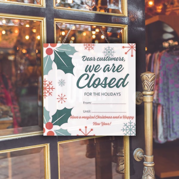 Closed for the Christmas Holidays, Christmas Sign, Holiday Shop Sign, We are Closed, Holiday Break
