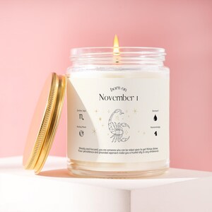November 1 Personalized Zodiac Candle, Scorpio Candle, Unique Birthday Gift For Her, Custom Scented Candle with Birthdate, BG1101
