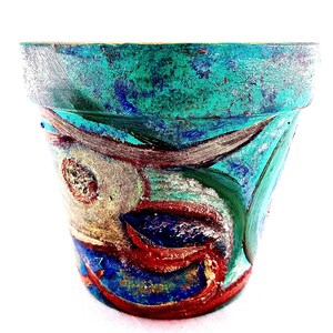 Hand-Painted Turquoise Oil Pot: Indoor Planter, Cover Pot, Unique Decor 5.5