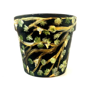 Life Vines. Hand-Painted Pottery: Golden Grape Vine on Black Pottery. One of a Kind Home gifts