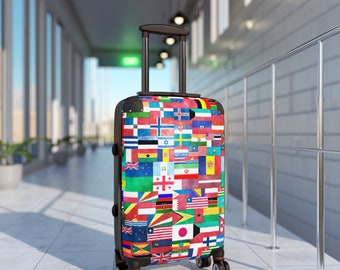 Suitcase, world flags, flags inspired, flag inspired, 360 degree, swivel wheels ,stylish, fashionable, gift for him, her co-worker,