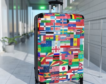 Suitcase, world flags, flags inspired, flag inspired, 360 degree, swivel wheels ,stylish, fashionable, gift for him, her co-worker,