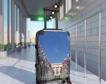 Suitcase, flag inspired, international travel, travel inspired, 360 degree, swivel wheels, adjustable handles, gift for him, her co-worker,