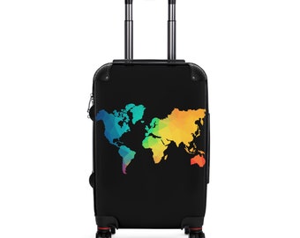 Suitcase, world map, world travel, 360 degree, swivel wheels, unique, fashionable, stylish, gift for him, her co-worker,