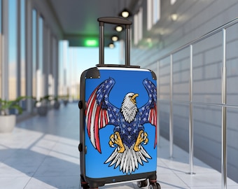 Suitcase, American flag, eagle flag inspired, stylish , unique, fashionable, 360 degree, swivel wheels, gift for him, her co-worker,