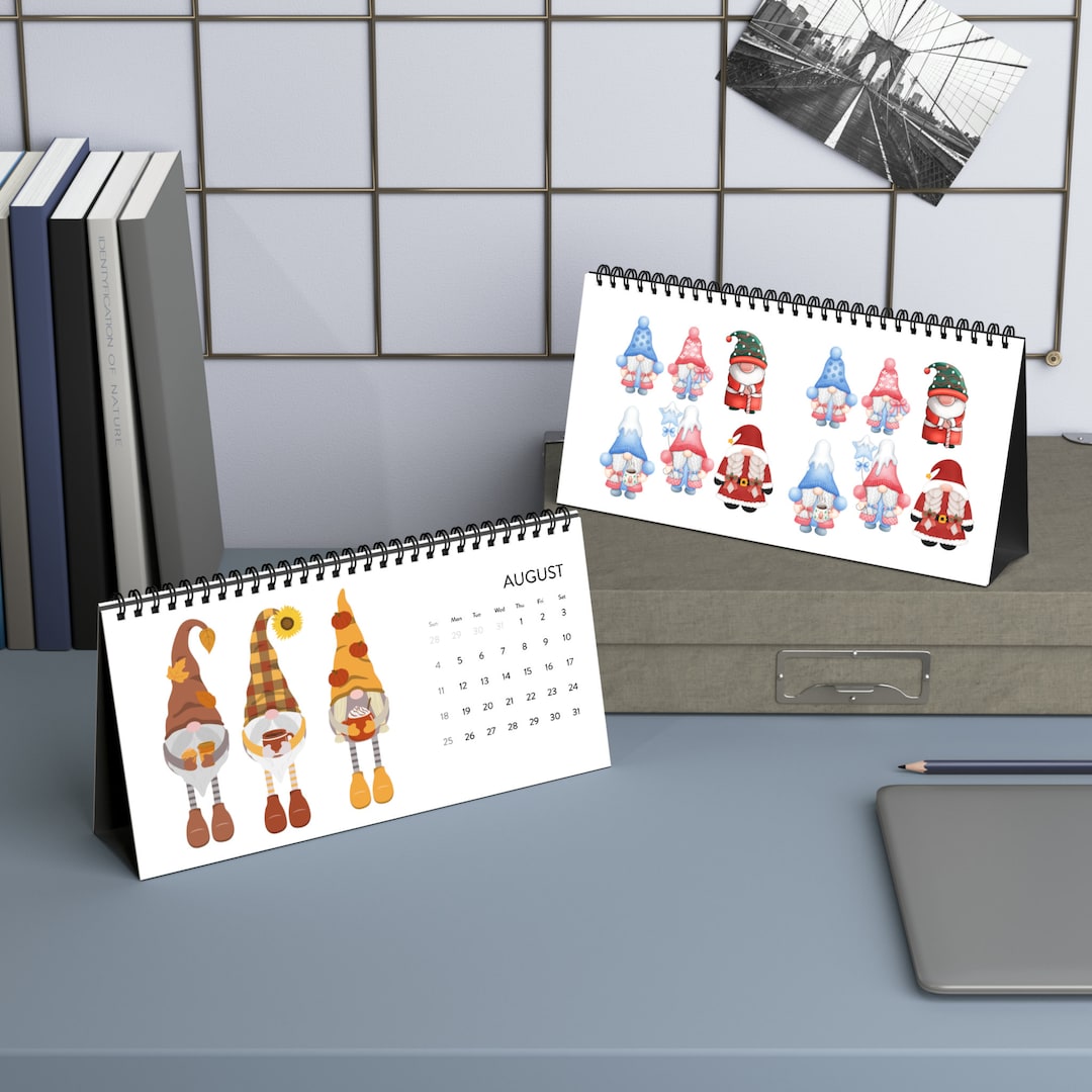Desktop Calendar 2024 Grid, Gnome Lovers, Gnome Collectors, Gnome