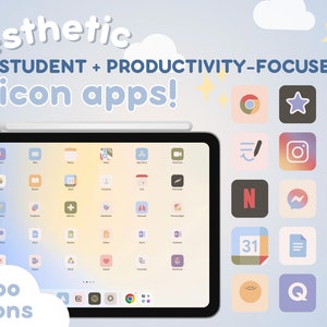 Aesthetic Study and Productivity App Icon Pack | 100+ Cute Hand Drawn Pastel Icons for iOS and iPadOS | Personalized Home Screen Widgets