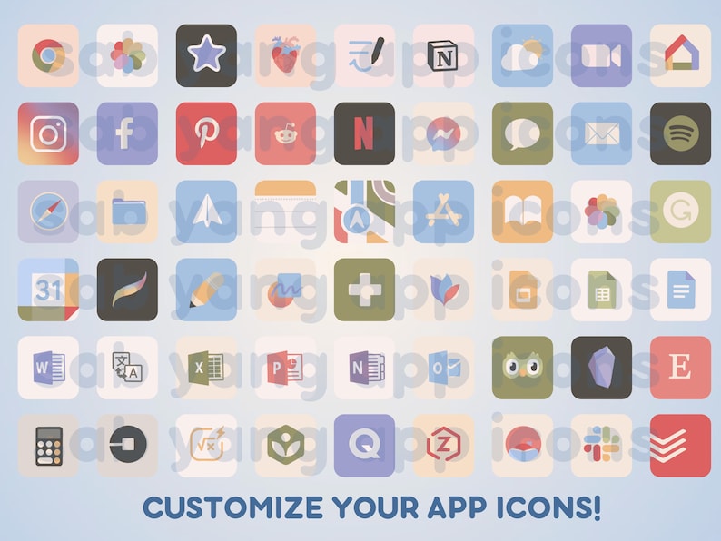 Paquete de iconos de aplicaciones de productividad y estudio estético / Más de 100 lindos íconos en colores pastel dibujados a mano para iOS y iPadOS / Widgets de pantalla de inicio personalizados imagen 2