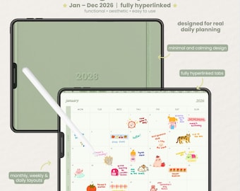 2026 Digital Planner | Fully Hyperlinked Planner | Monthly, Weekly & Daily Planning | Minimal Aesthetic PDF Planner | | iPad + GoodNotes