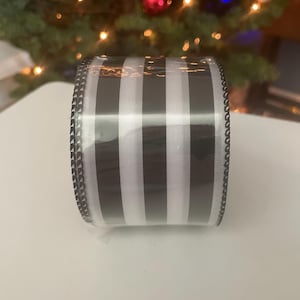 Black and White Striped Wired Ribbon