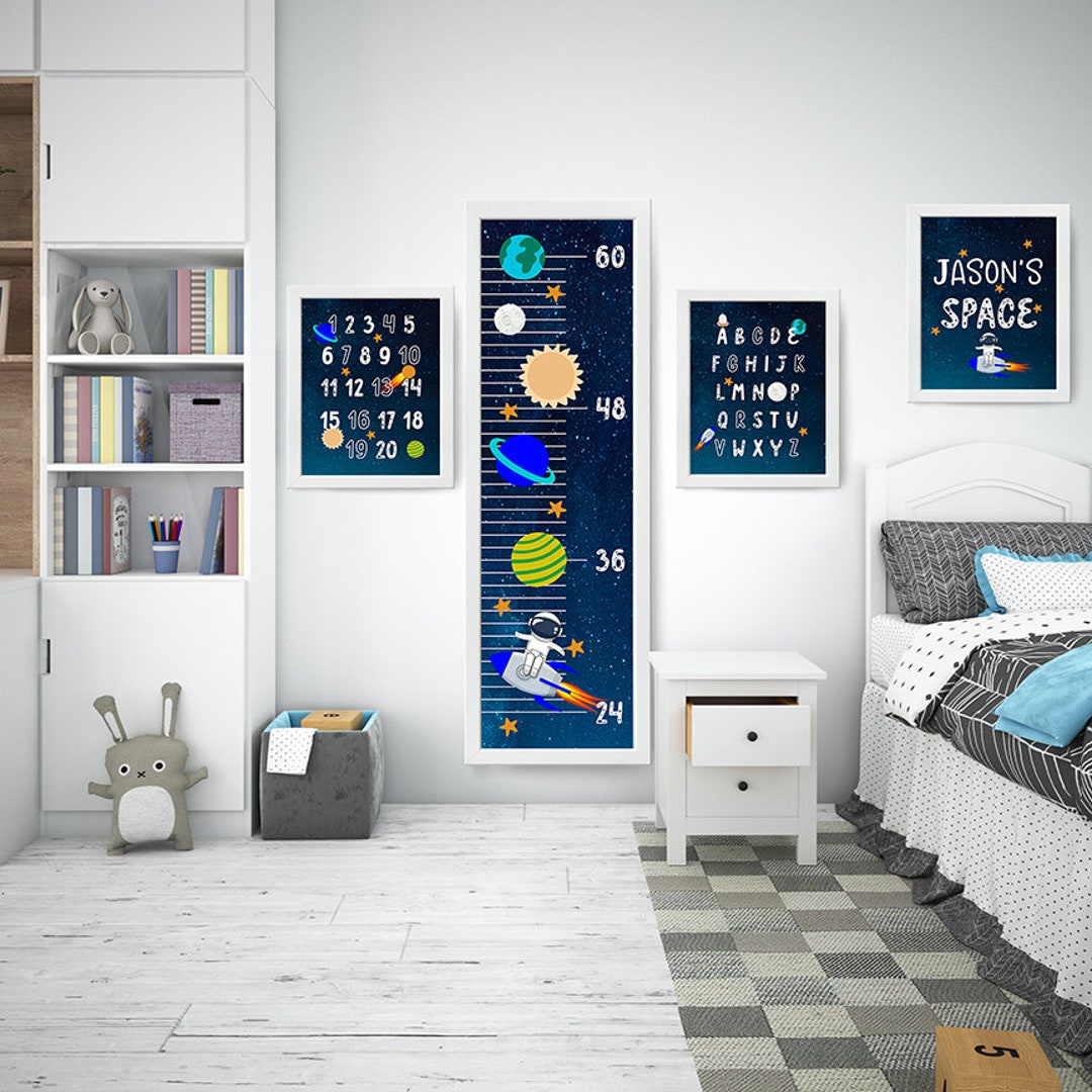 Space Nursery Wall Art Set of 4 - Personalized Astronaut Prints With ...