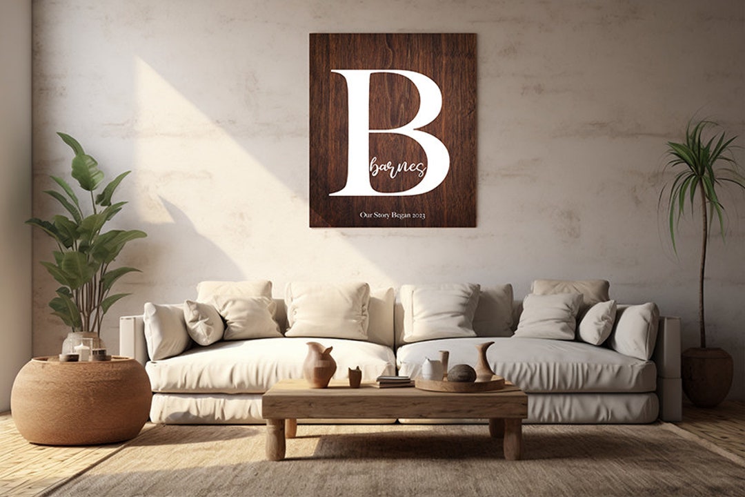 Personalized Family Name Wall Art Rustic Wood Print – Custom Monogram ...