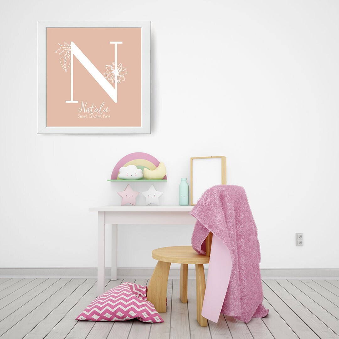 Personalized Nursery Wall Art – Custom Name Print With Flowers in Dusty ...