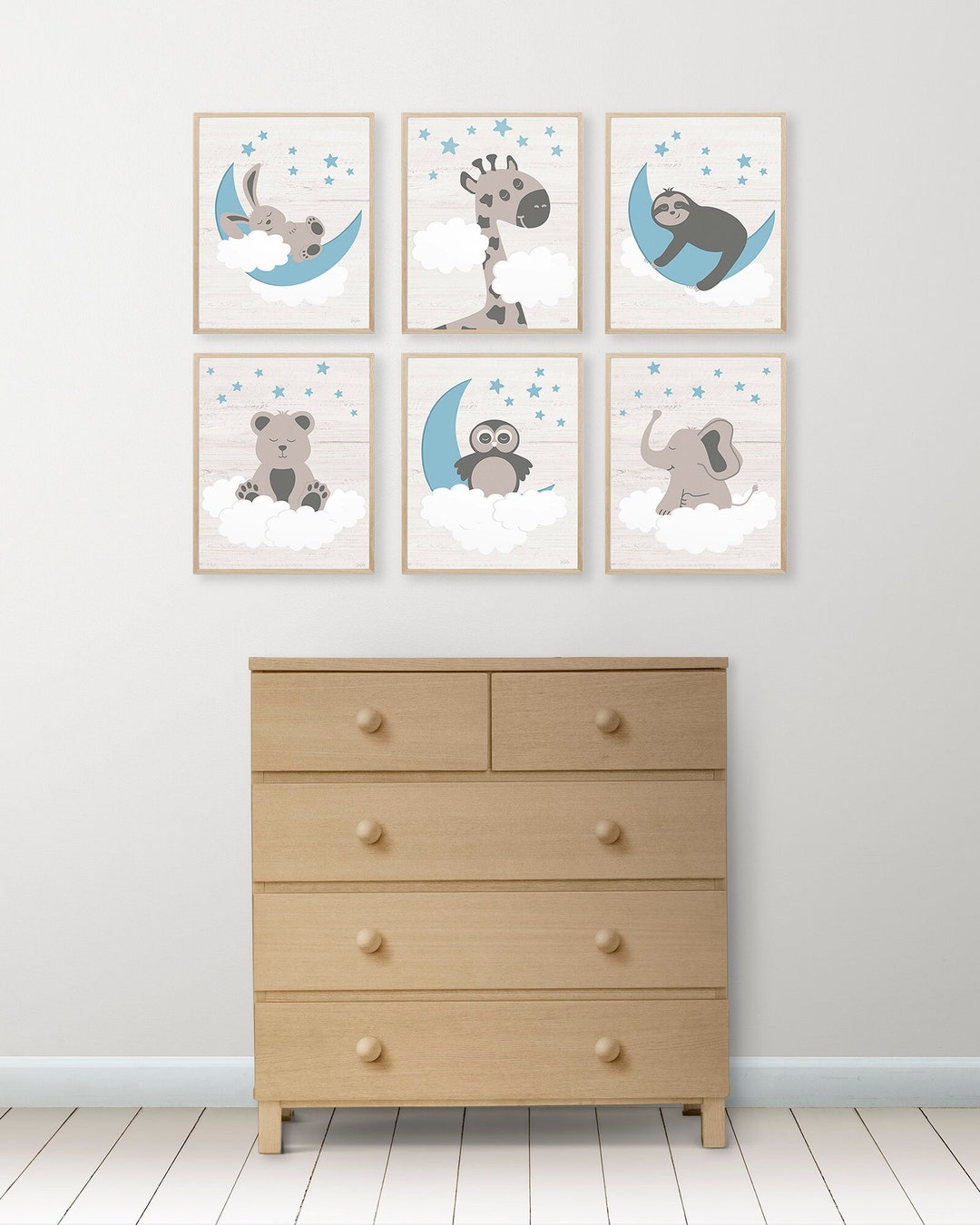 Blue Zoo Animal Nursery Wall Art Set – 6 Prints for Baby Room, Boys ...