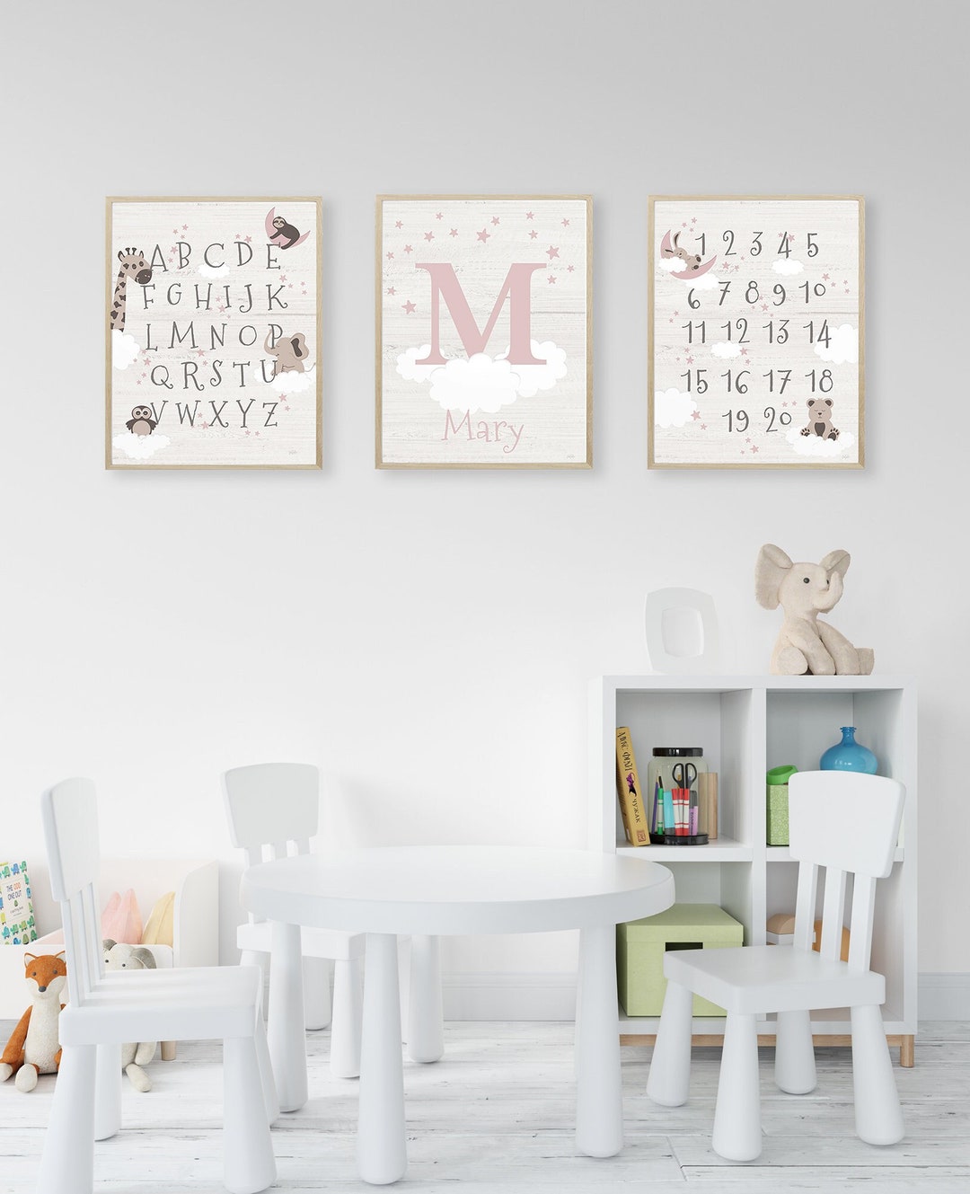 Personalized Pink Animal Nursery Wall Art Set – 3 Prints for Baby Girl ...