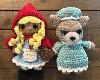Little red and granny wolf crochet pattern