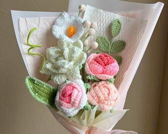 Crochet Flowers Bouquet Handmade, Tulip, Home Decor, Finished Product, Gift For Her, Birthday, Friend, Girlfriend, Mom, Grandma, Graduation