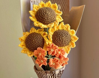 Crochet Flowers Bouquet Handmade, Sunflower, Home Decor, Finished Product, Mother&#39;s Day, Gift For Her, Anniversary, Birthday, Girlfriend
