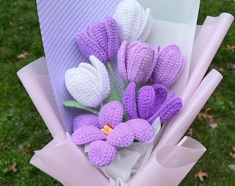 Crochet Flowers Bouquet Handmade, Tulip, Home Decor, Finished Product, Gift For Her, Birthday, Friend, Girlfriend, Mom, Grandma, Graduation