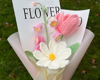 Crochet Flowers Bouquet Handmade, Tulip, Home Decor, Finished Product, Gift For Her, Birthday, Friend, Girlfriend, Mom, Grandma, Graduation