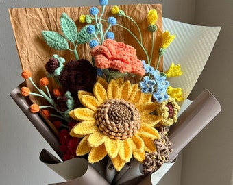 Crochet Flowers Bouquet, Sunflower,Christmas gift, , Handmade Gift, Finished Product, Birthday, Girlfriend, Mom, Grandma, Wife, Gift For Her