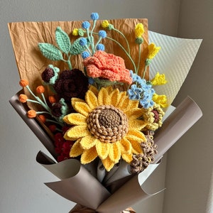 Crochet Flowers Bouquet, Sunflower,Christmas gift, , Handmade Gift, Finished Product, Birthday, Girlfriend, Mom, Grandma, Wife, Gift For Her