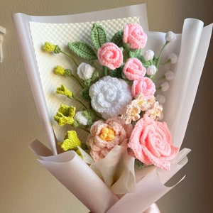 Crochet Flowers Bouquet Handmade, Rose, Home Decor, Finished Product, Gift For Her, Birthday, Friend, Girlfriend, Mom, Grandma, Graduation