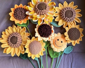 Crochet Flowers Bouquet, Home Decor, Handmade Gift, sunflower, Finished Product, Birthday, Girlfriend, Mom, grandma,  Gift For Her