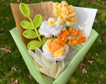 Crochet Flowers Bouquet Handmade, Finished Product, Rose,Lily,Tulip, Anniversary,Birthday, girlfriend mother day sister knit forever gift