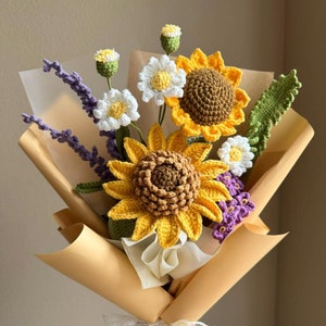 Häkelblumenstrauß, Geschenk für sie, Sonnenblume, Wohnkultur, fertiges Produkt, Geburtstag, Freundin, Mutter, Oma, Frau, Abschlussfeier