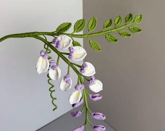 Crochet Wisteria Stem, Handmade Hanging Flower, Cascading Yarn Flower, Forever Floral Home Decor, Unique Gift