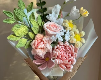 Crochet Flower Bouquet: Handmade Dahlia & Tulip Rose - Everlasting Gift for her, birthday, girlfriend, wife, mom