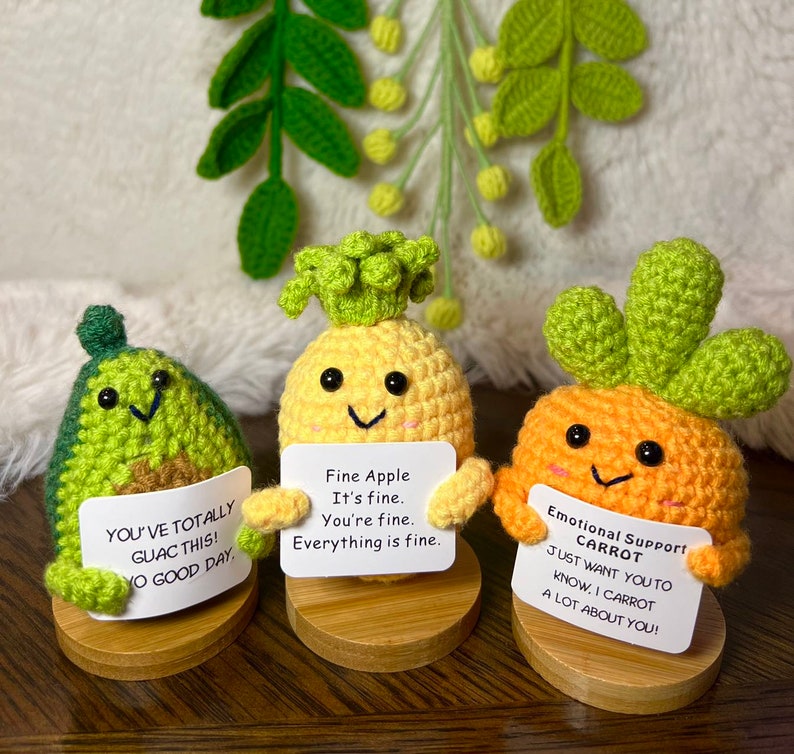 Handmade Crochet mini Caring vegie,Emotional Support sunflower, potato, Positive Affirmation gift for Family/Friends,coworker,Mothers Day 3Ps warm fruits