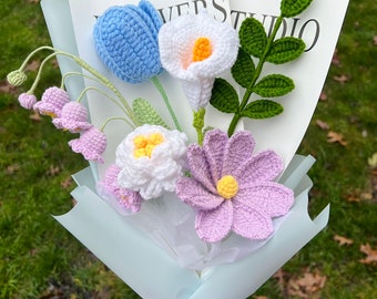 Crochet Flowers Bouquet Handmade, tulip,  Lily, Daisy, Home Decor, Finished Product, Mother's Day, Gift For Her,  Birthday, Girlfriend