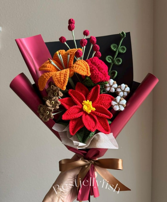 Handgemachter gehkelter Weihnachtsstern Strau: Ewiges Blumengeschenk fr  Weihnachten, Geburtstag, Mutter, Frau - Etsy.de
