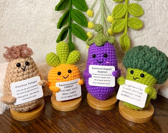 Handmade Crochet mini Caring carrot+Emotional Support avocado,potato,broccoli Gift Set-Positive Affirmation gift for Family/Friends Gift