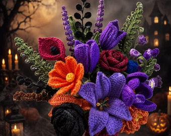 Crochet Halloween Flower Bouquet, Mystery Bouquet, Blind Box, Handmade Forever Flowers, Artist’s Choice Gift, Unique Birthday Gift