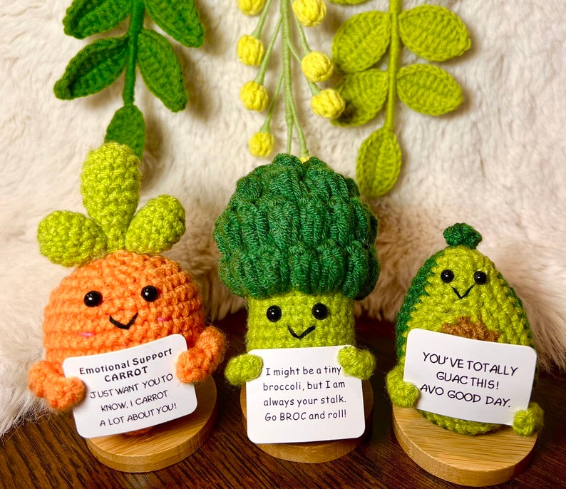 Handmade Crochet mini Caring vegie,Emotional Support sunflower, potato, Positive Affirmation gift for Family/Friends,coworker,Mothers Day 3ps kind veggies