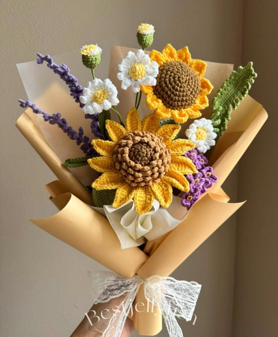 Girasole Lavorato All'Uncinetto Fatto A Mano - Fiore Portafortuna Per Festa Della Mamma, Regalo Emotivo