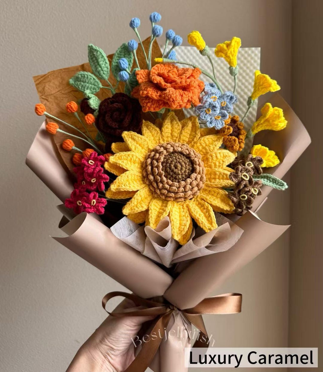 Handmade Crochet Sunflower Bouquet, Mother's Day Rose Tulip Lily