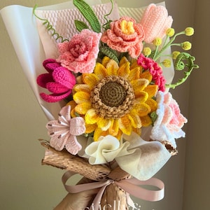 Häkelblumenstrauß, Sonnenblume, Geschenk für sie, handgemachtes Geschenk, fertiges Produkt, Geburtstag, Mutter, Oma, Frau, Muttertag, Abschlussfeier