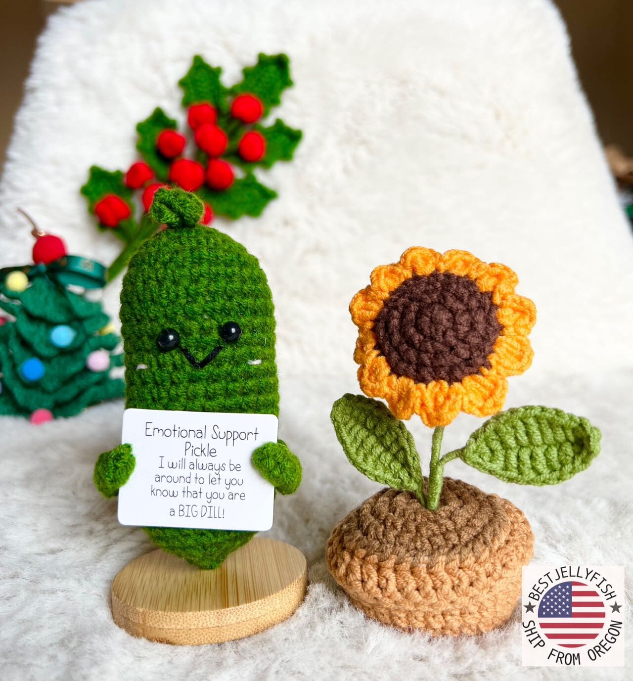 Handmade Emotional Support Crochet Pickled Cucumber Gift, Cute Pickled  Cucumber Knitting Doll, Christmas Pickle Ornament (3pcs-e)