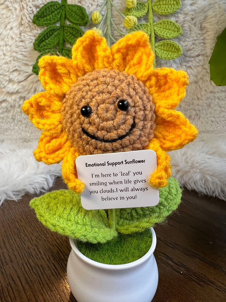 Handmade Crochet mini Caring vegie,Emotional Support sunflower, potato, Positive Affirmation gift for Family/Friends,coworker,Mothers Day Gentle Giant