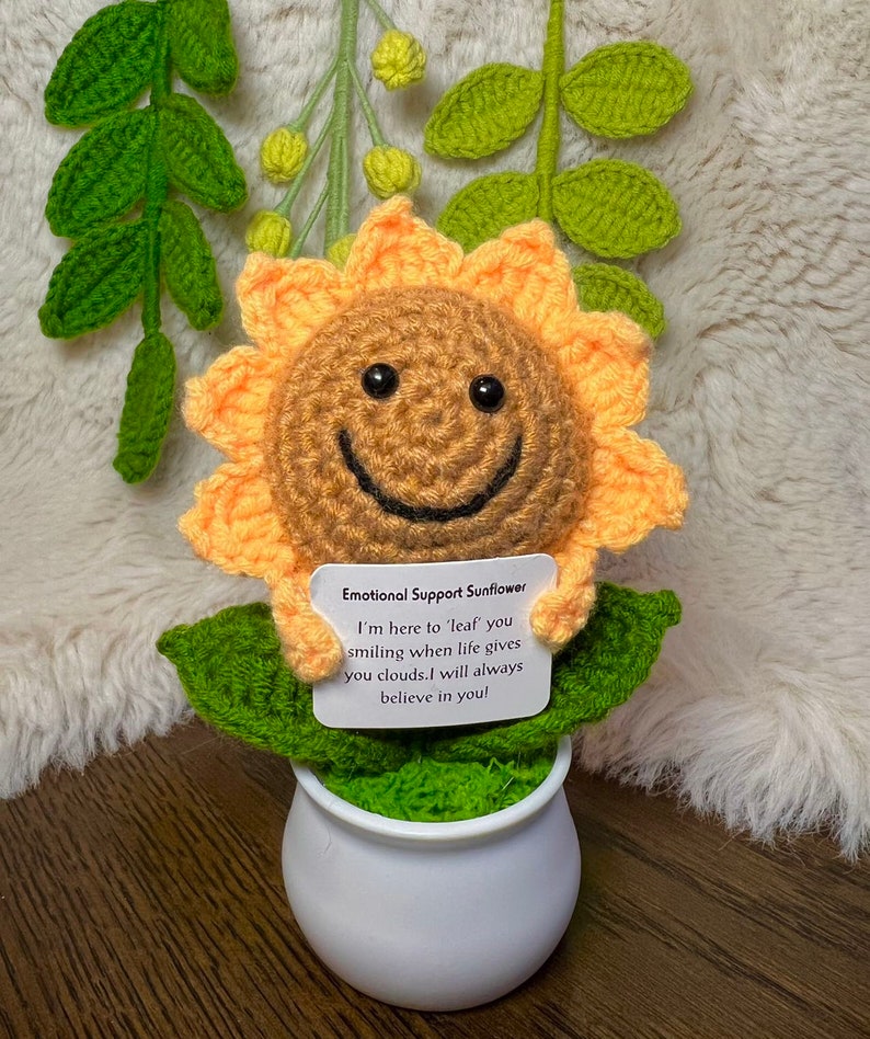 Handmade Crochet mini Caring vegie,Emotional Support sunflower, potato, Positive Affirmation gift for Family/Friends,coworker,Mothers Day Petite Cutie