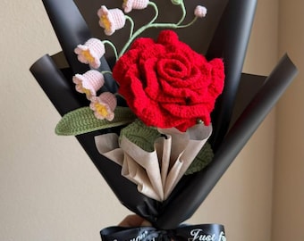 Crochet Flowers Bouquet Handmade, Finished Product,Rose for Anniversary,Birthday, National Girlfriends Day romantic valentine forever gift