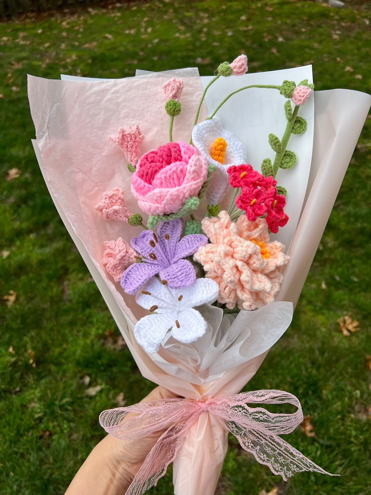 Handmade Crochet Flower Bouquet: Knit Peony, Rose & Tulip Floral
