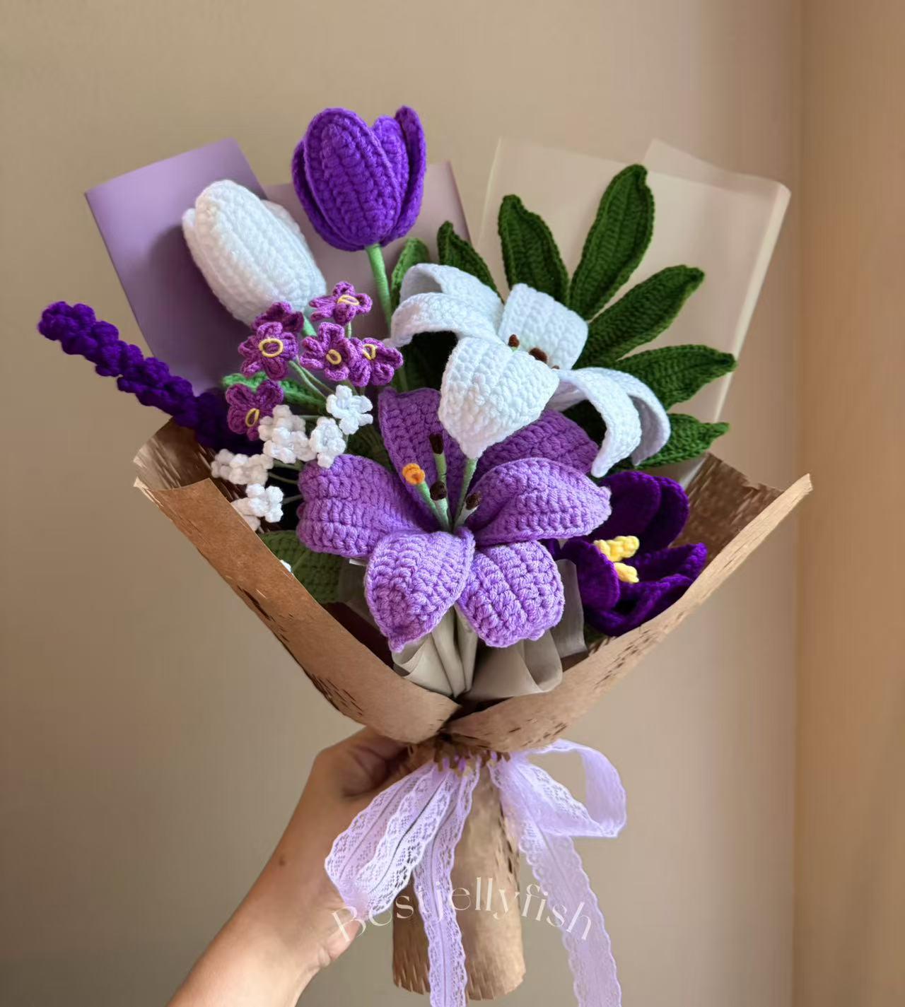 UXORSN Gehaakte bloem boeket handgemaakte gehaakte roos tulp