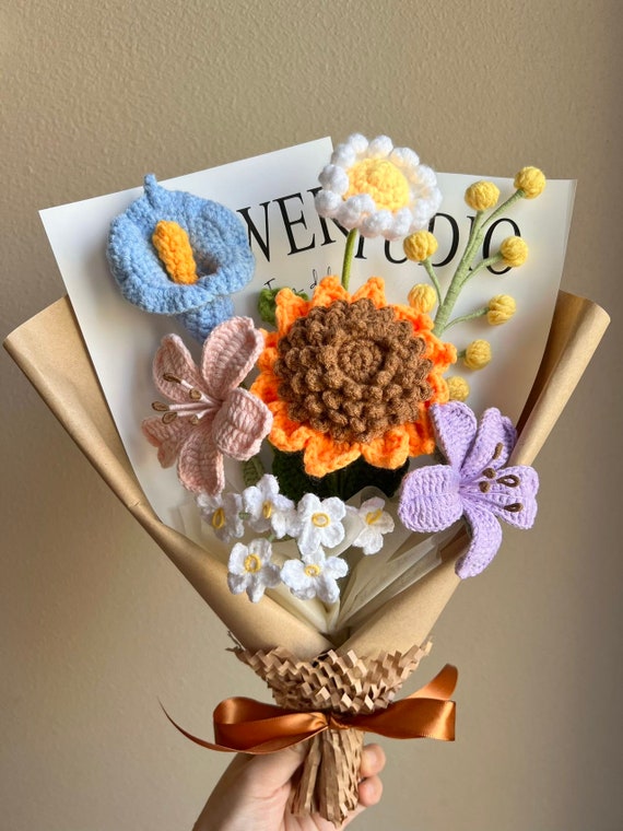 Handmade Crochet Wild Flower Bouquet: Everlasting Floral Gift for